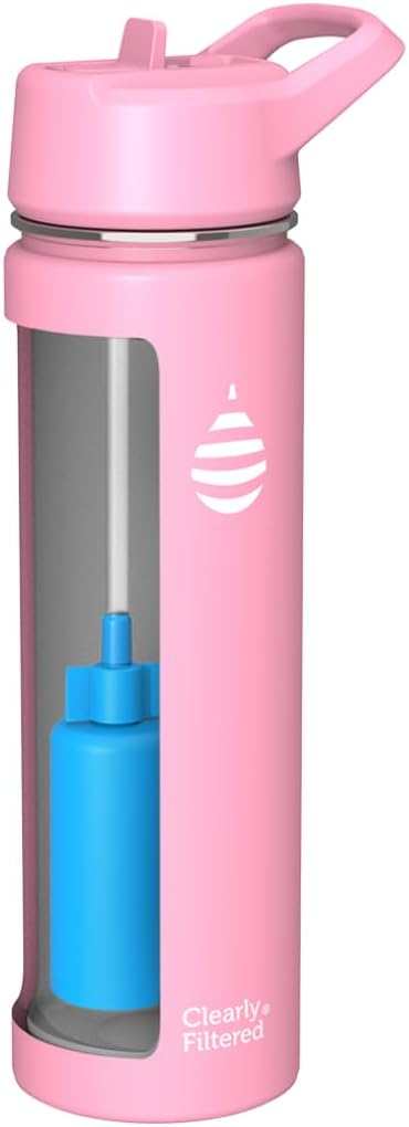 Clearly Filtered Water Bottle | Removes 220+ Contaminants, Double-Wall Insulated Stainless Steel, BPA/BPS Free, Phthalate Free, Filters Flouride Lead Chlorine (20oz, Bubble Gum)