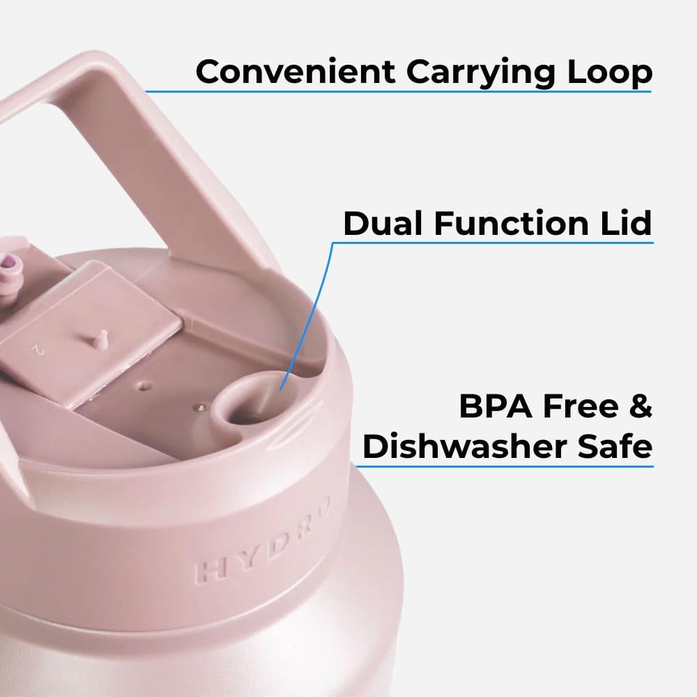 HydroJug Sport - Stainless Steel Tumbler with Straw, Vacuum Insulated, 64oz Leakproof Water Bottle, Ergonomic Design, Reusable, Dishwasher Safe, Rubber Base, Durable for Gym or Outdoors, Pink Sand