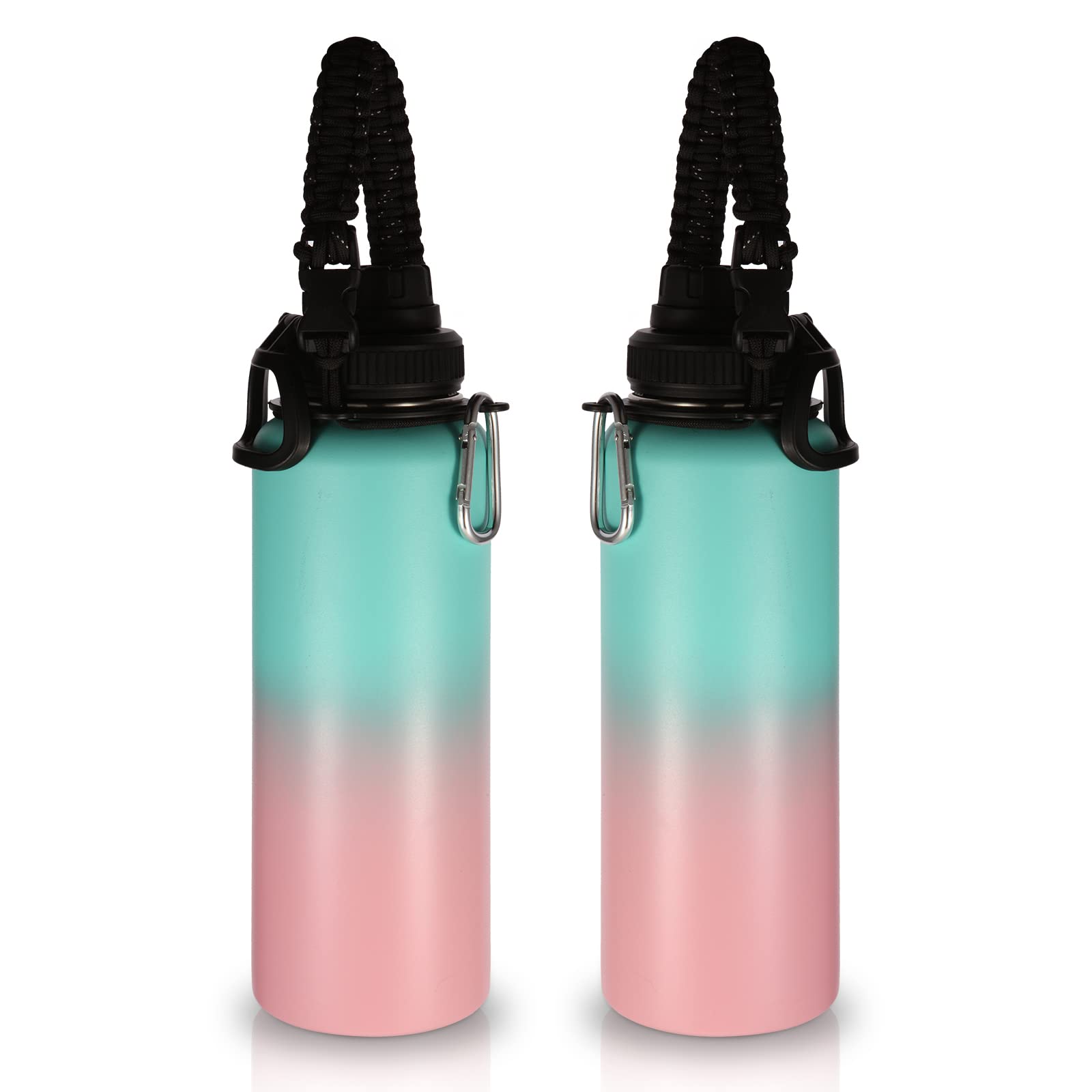 Volhoply Insulated Water Bottles Bulk 8 Pack, 40 oz Steel Sports Bottle with Paracord Handle & Spout Lid, Double Wall Vacuum Water Cups with Wide Mouth,Reusable Large Water jug(Eight Color,8 Set)