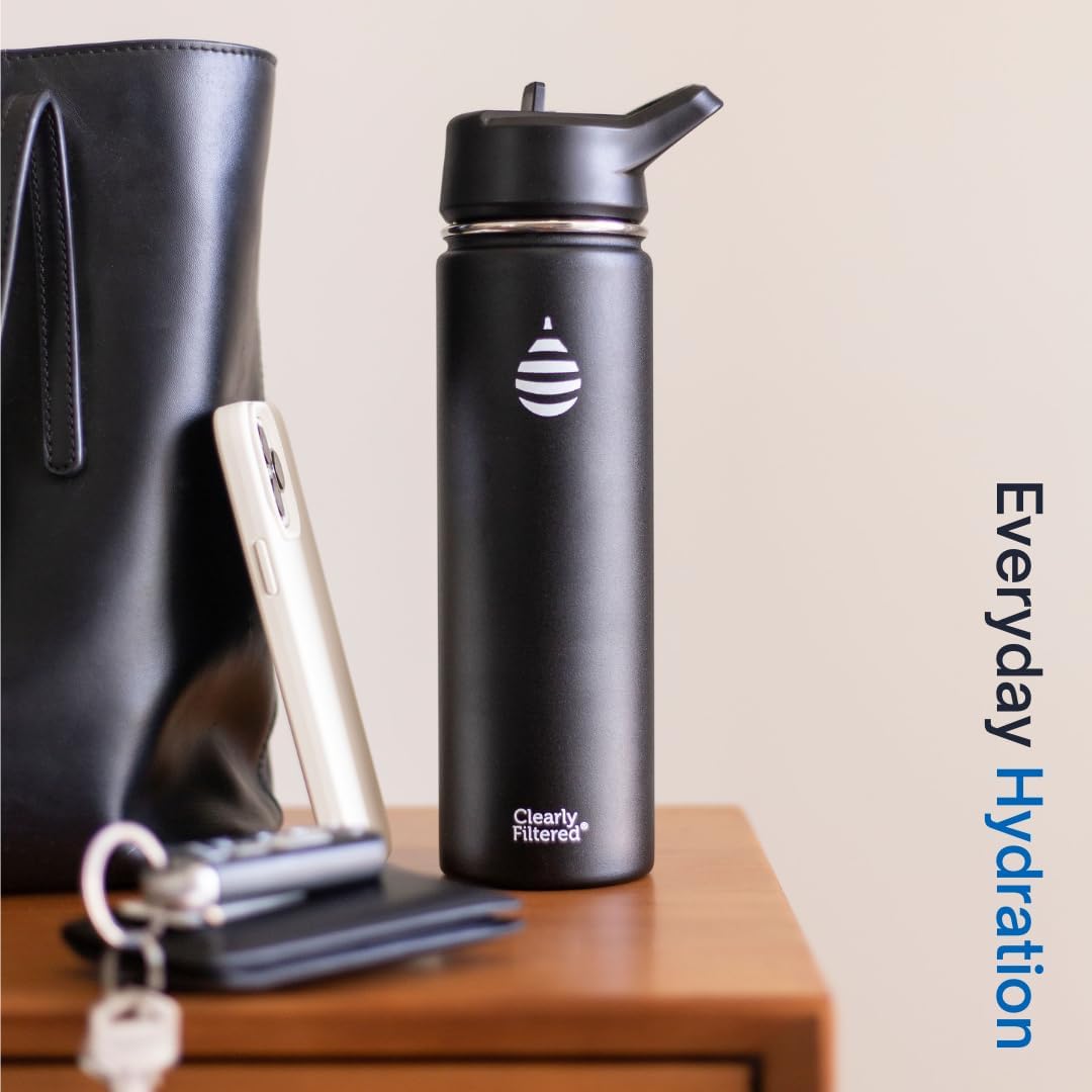 Clearly Filtered Water Bottle | Removes 220+ Contaminants, Double-Wall Insulated Stainless Steel, BPA/BPS Free, Phthalate Free, Filters Flouride Lead Chlorine (20oz, Bubble Gum)