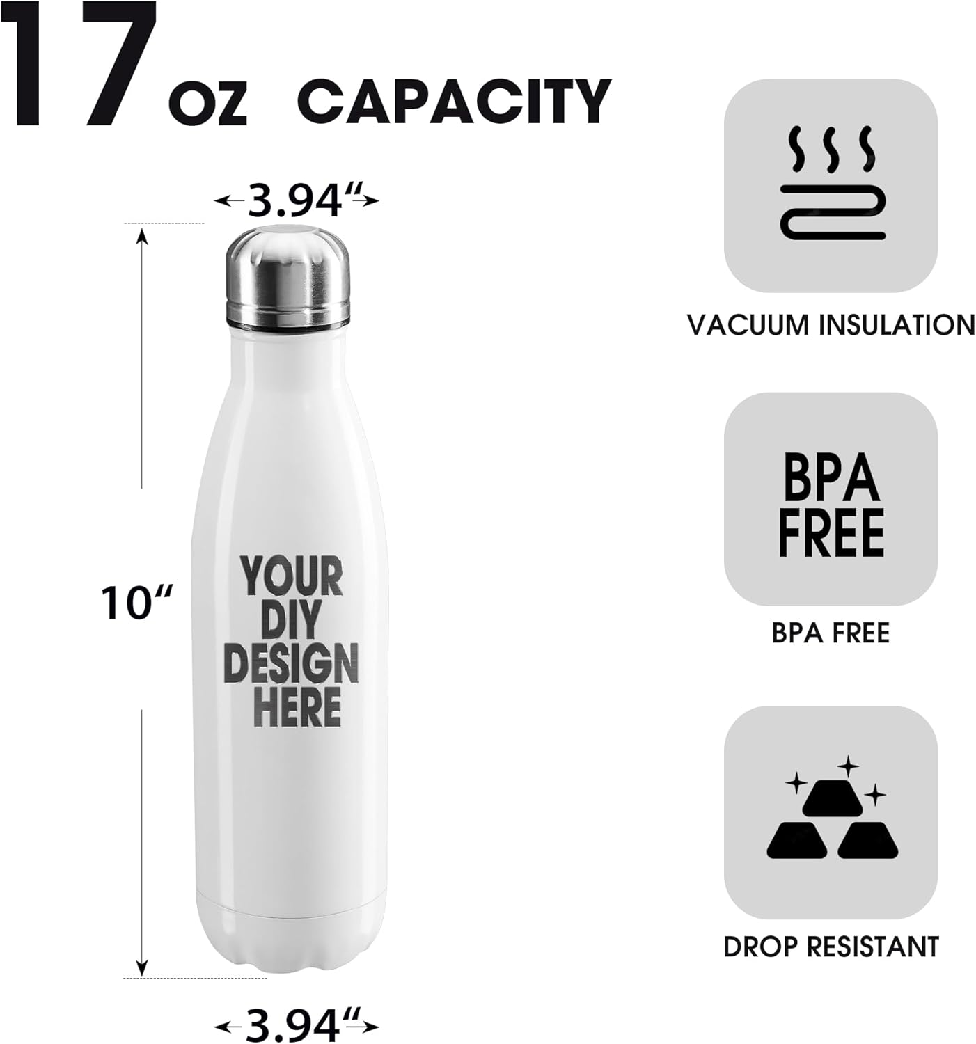 Personalized Custom Water Bottles Print in USA 17oz 10 Pcs Stainless Steel Double Wall Insulated Leakproof Cups With Colorful Text Logo for Sports Outdoors