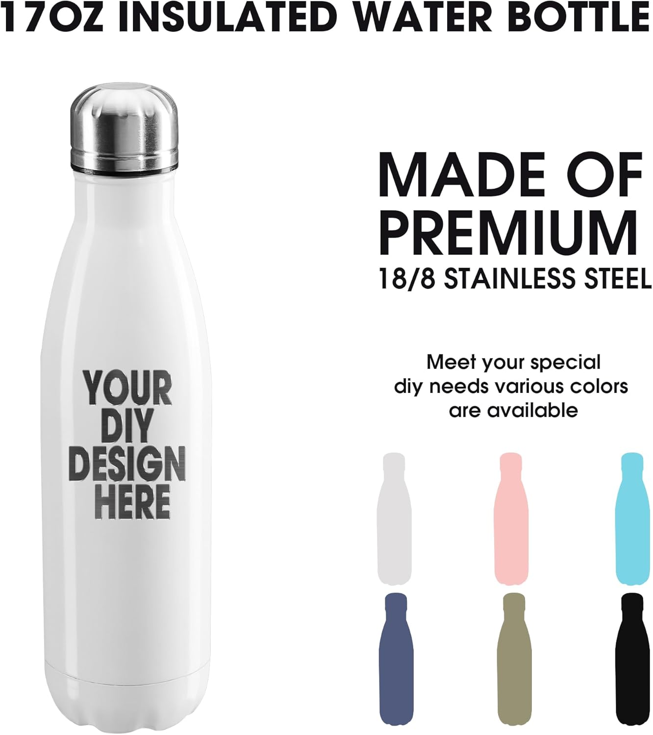 Personalized Custom Water Bottles Print in USA 17oz 10 Pcs Stainless Steel Double Wall Insulated Leakproof Cups With Colorful Text Logo for Sports Outdoors
