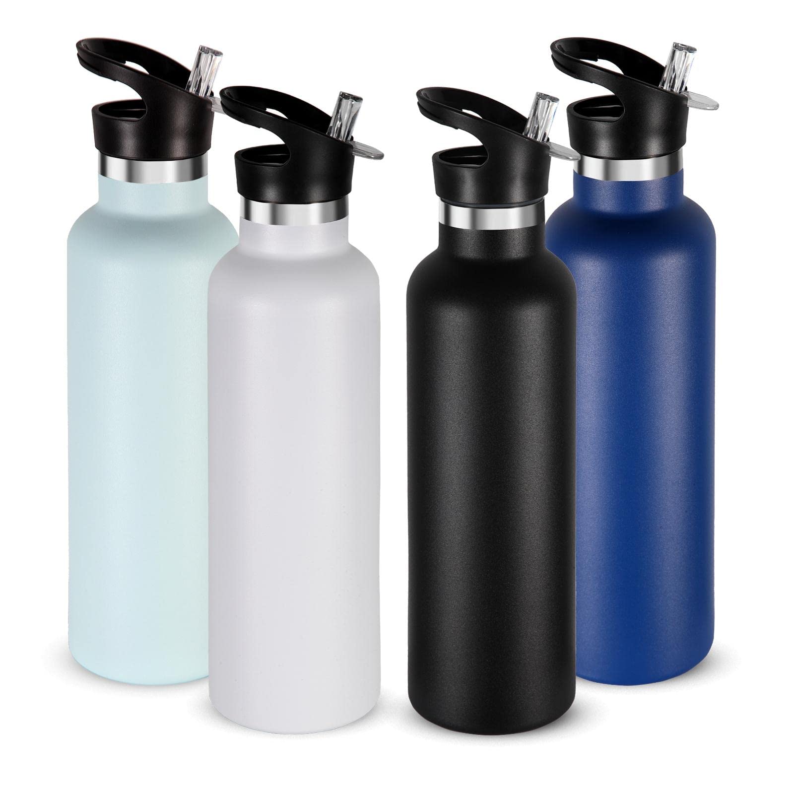 Neihepal 24oz Insulated Water Bottles Bulk 8 Pack,Stainless Steel Double Wall Sport Bottle with Straw Lid,Metal Cup Reusable Thermoses with Hand Cap for School,Cyclists,Hikers,Gift(Mix Color,8 Count)