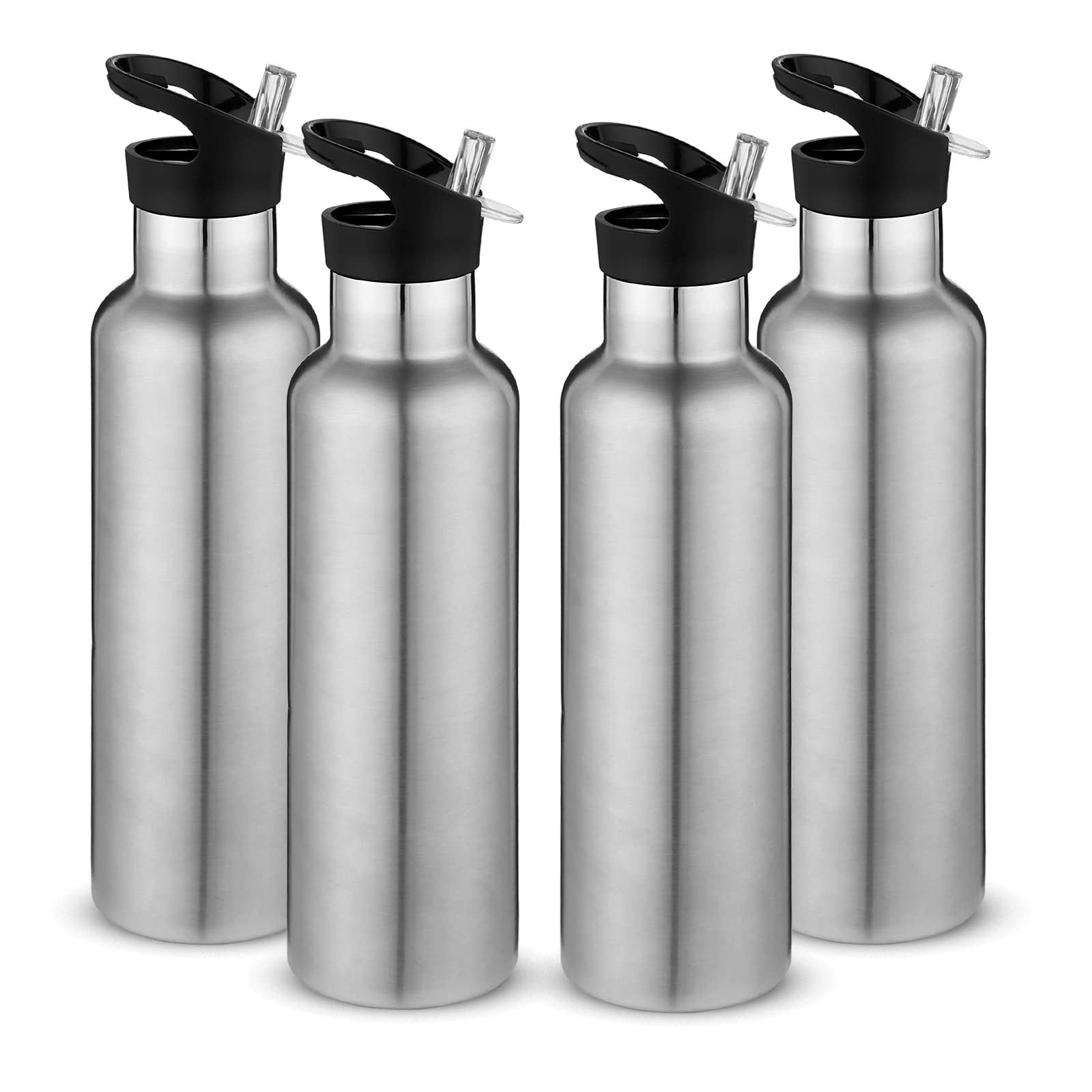 Neihepal 24oz Insulated Water Bottles Bulk 8 Pack,Stainless Steel Double Wall Sport Bottle with Straw Lid,Metal Cup Reusable Thermoses with Hand Cap for School,Cyclists,Hikers,Gift(Mix Color,8 Count)