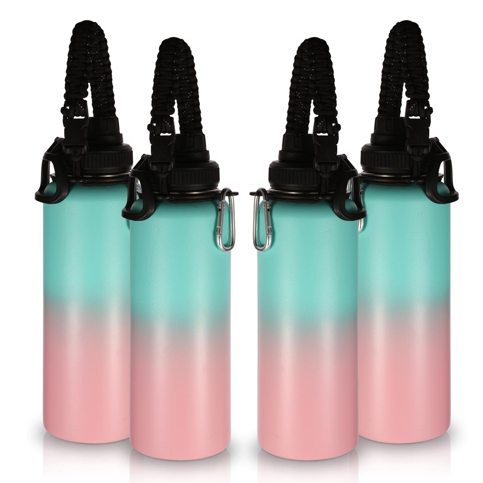 Volhoply Insulated Water Bottles Bulk 8 Pack, 40 oz Steel Sports Bottle with Paracord Handle & Spout Lid, Double Wall Vacuum Water Cups with Wide Mouth,Reusable Large Water jug(Eight Color,8 Set)