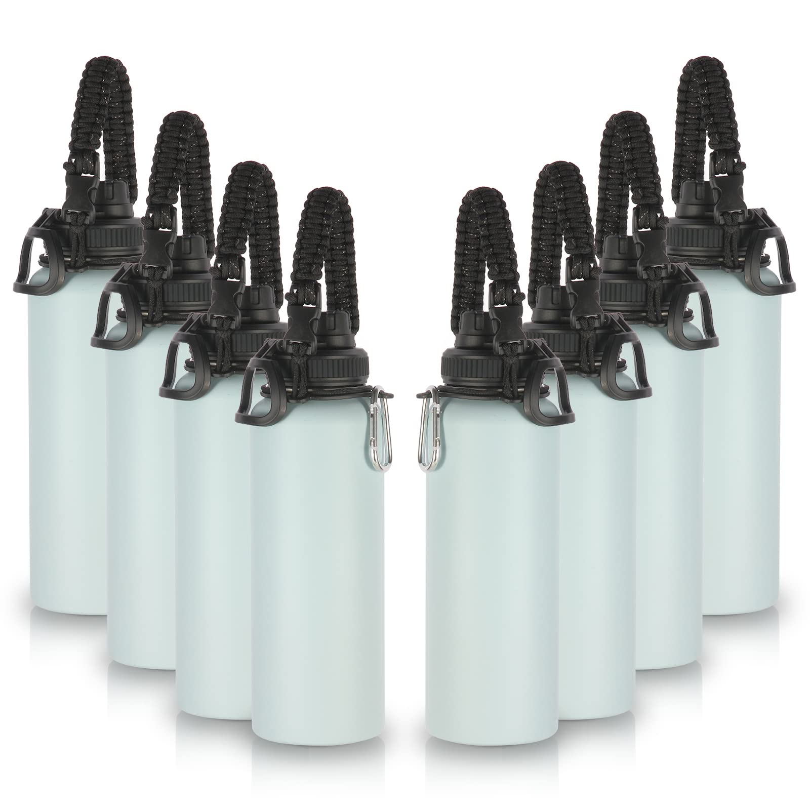 Volhoply Insulated Water Bottles Bulk 8 Pack, 40 oz Steel Sports Bottle with Paracord Handle & Spout Lid, Double Wall Vacuum Water Cups with Wide Mouth,Reusable Large Water jug(Eight Color,8 Set)