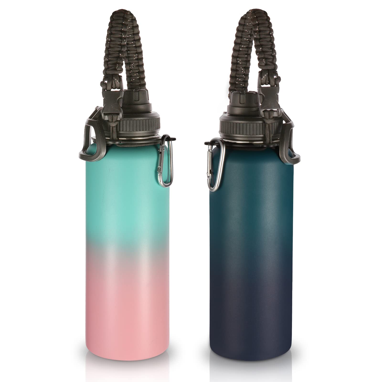 Volhoply Insulated Water Bottles Bulk 8 Pack, 40 oz Steel Sports Bottle with Paracord Handle & Spout Lid, Double Wall Vacuum Water Cups with Wide Mouth,Reusable Large Water jug(Eight Color,8 Set)