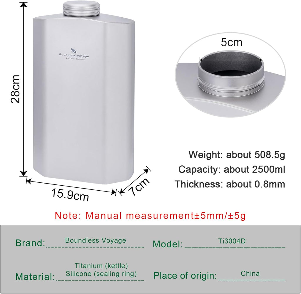 Boundless Voyage Titanium Water Bottle 84.55oz Big Capacity Sports Hydration Flask Drinking Bottle Water Jug for Gym, Fitness, Camping ti3004d