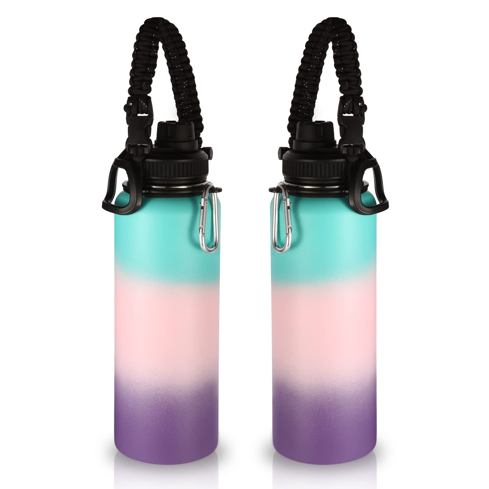 Volhoply Insulated Water Bottles Bulk 8 Pack, 40 oz Steel Sports Bottle with Paracord Handle & Spout Lid, Double Wall Vacuum Water Cups with Wide Mouth,Reusable Large Water jug(Eight Color,8 Set)