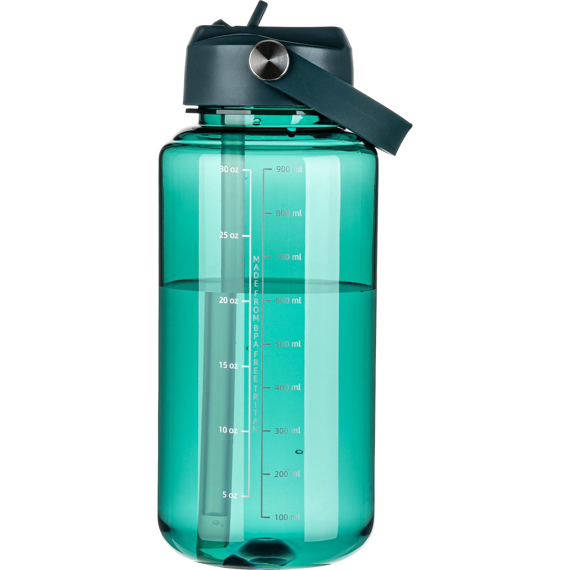 OLDLEY 32 oz Clear Water Bottle with Straw,Tritan BPA-Free, Wide Mouth, Leak Proof - for Gym, Travel, Home, School, Office (Army Green)