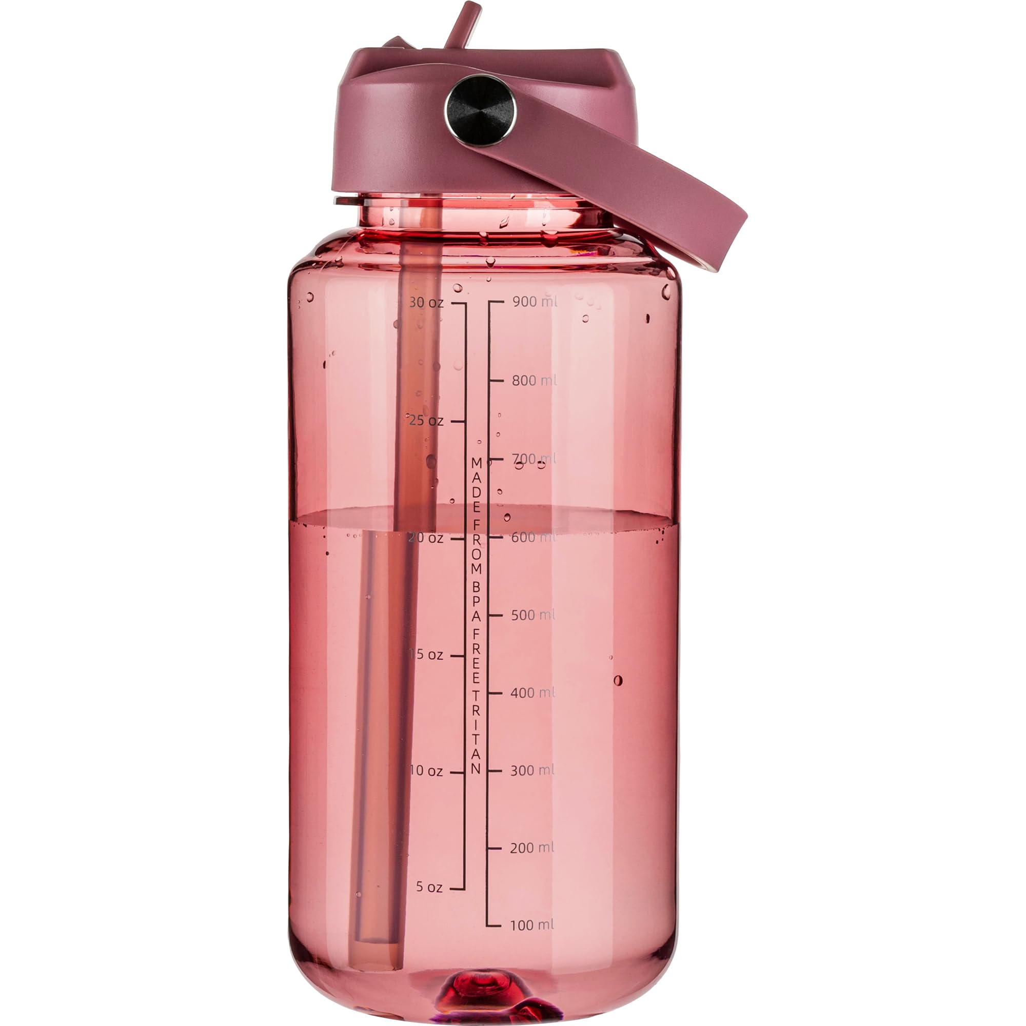 OLDLEY 32 oz Clear Water Bottle with Straw,Tritan BPA-Free, Wide Mouth, Leak Proof - for Gym, Travel, Home, School, Office (Army Green)