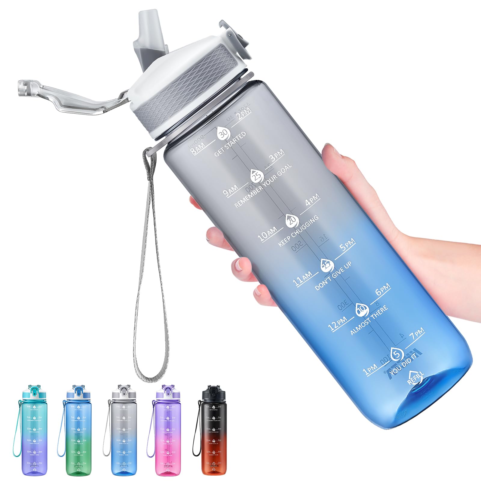 Hyeta 32oz Water Bottles with Straw - Stay Motivated and Hydrated with Convenient Times to Drink Markings, Durable, Leak-proof