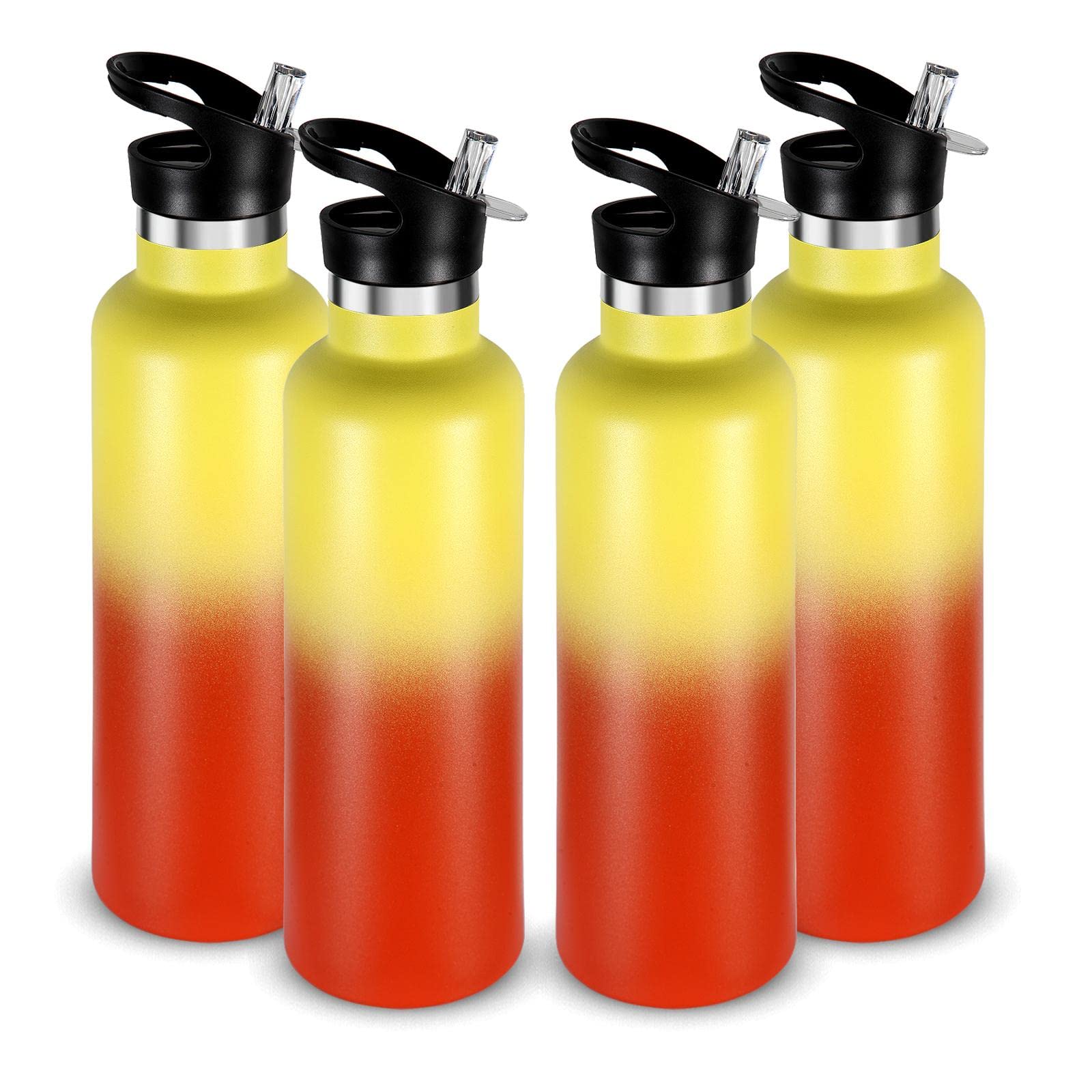 Neihepal 24oz Insulated Water Bottles Bulk 8 Pack,Stainless Steel Double Wall Sport Bottle with Straw Lid,Metal Cup Reusable Thermoses with Hand Cap for School,Cyclists,Hikers,Gift(Mix Color,8 Count)