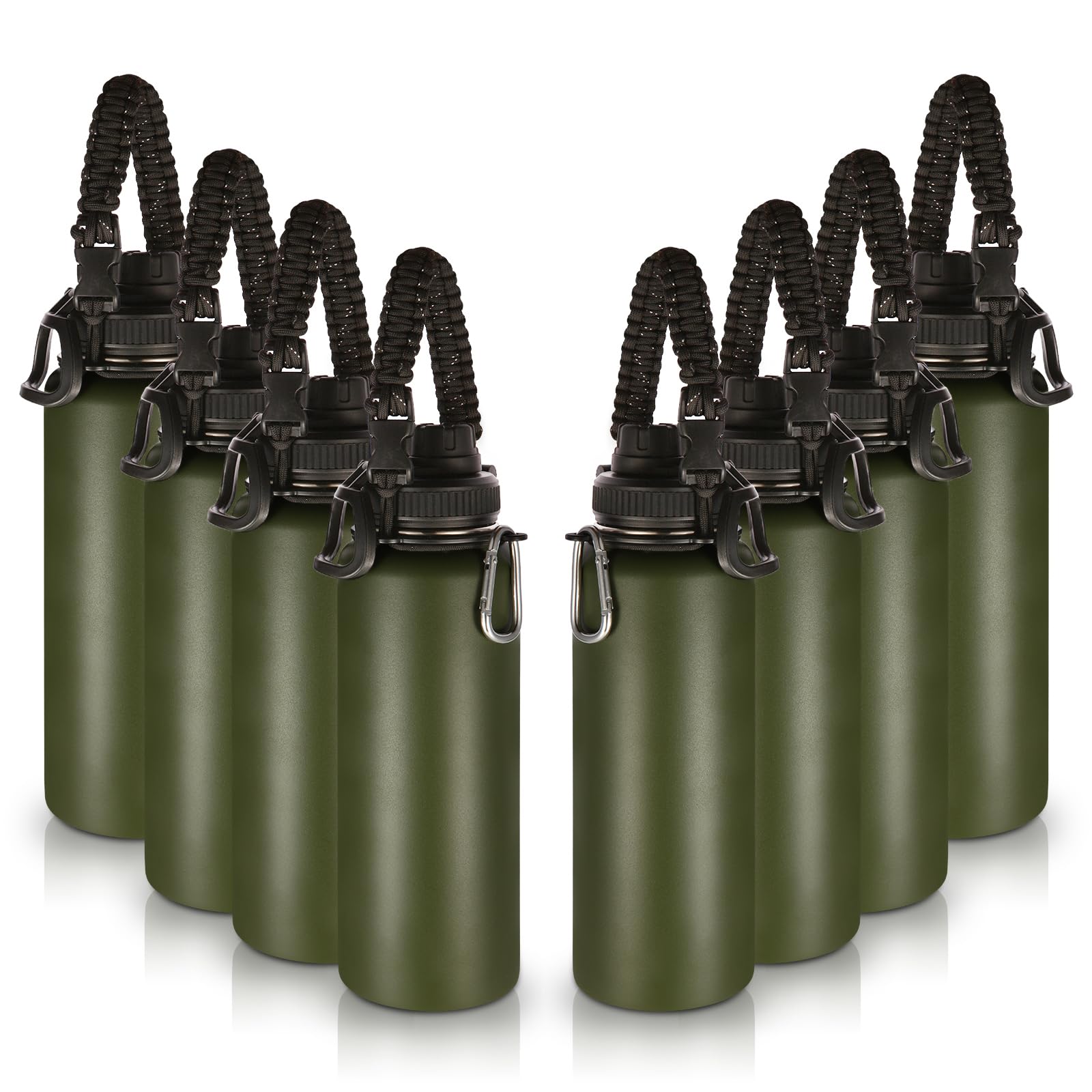 Volhoply Insulated Water Bottles Bulk 8 Pack, 40 oz Steel Sports Bottle with Paracord Handle & Spout Lid, Double Wall Vacuum Water Cups with Wide Mouth,Reusable Large Water jug(Eight Color,8 Set)