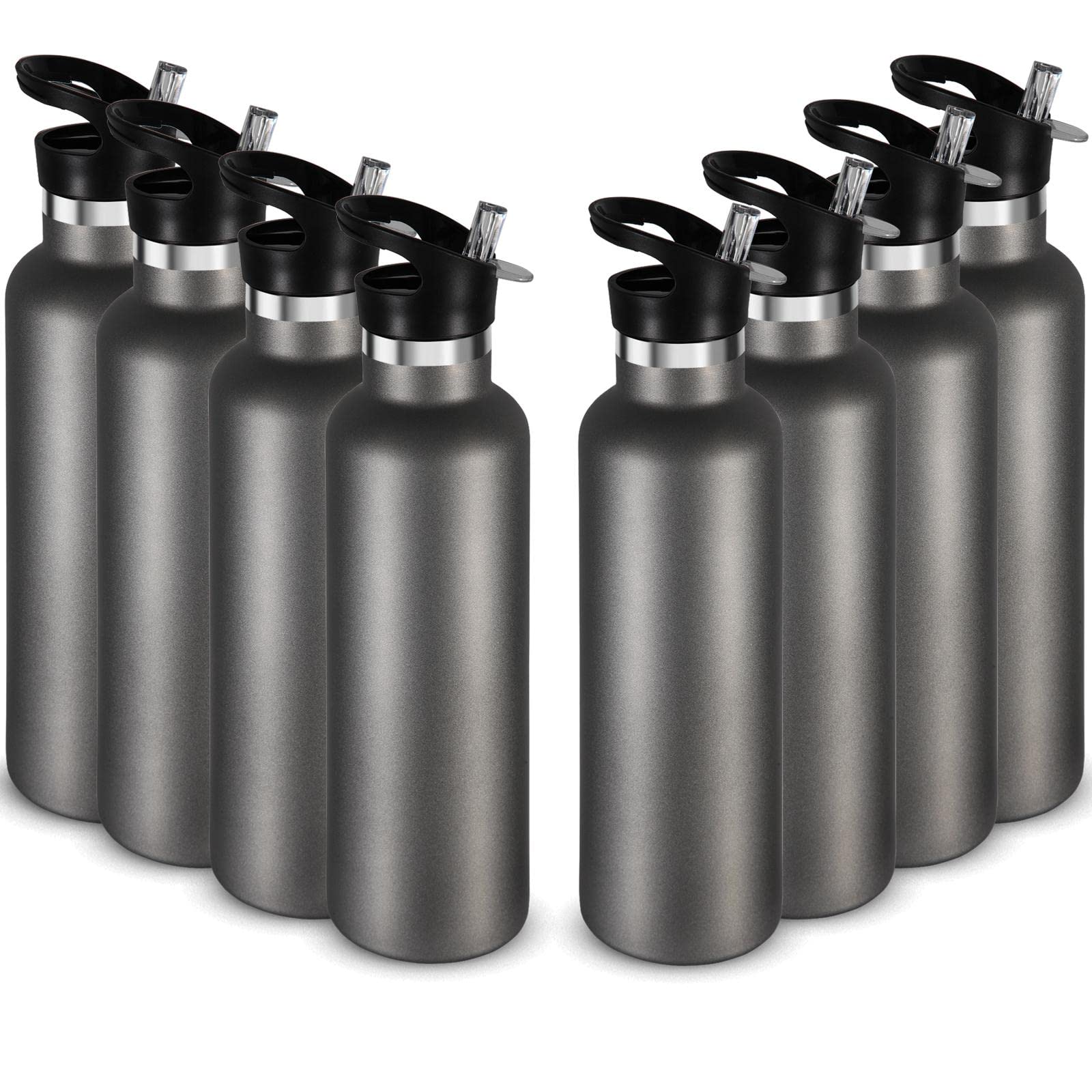 Neihepal 24oz Insulated Water Bottles Bulk 8 Pack,Stainless Steel Double Wall Sport Bottle with Straw Lid,Metal Cup Reusable Thermoses with Hand Cap for School,Cyclists,Hikers,Gift(Mix Color,8 Count)