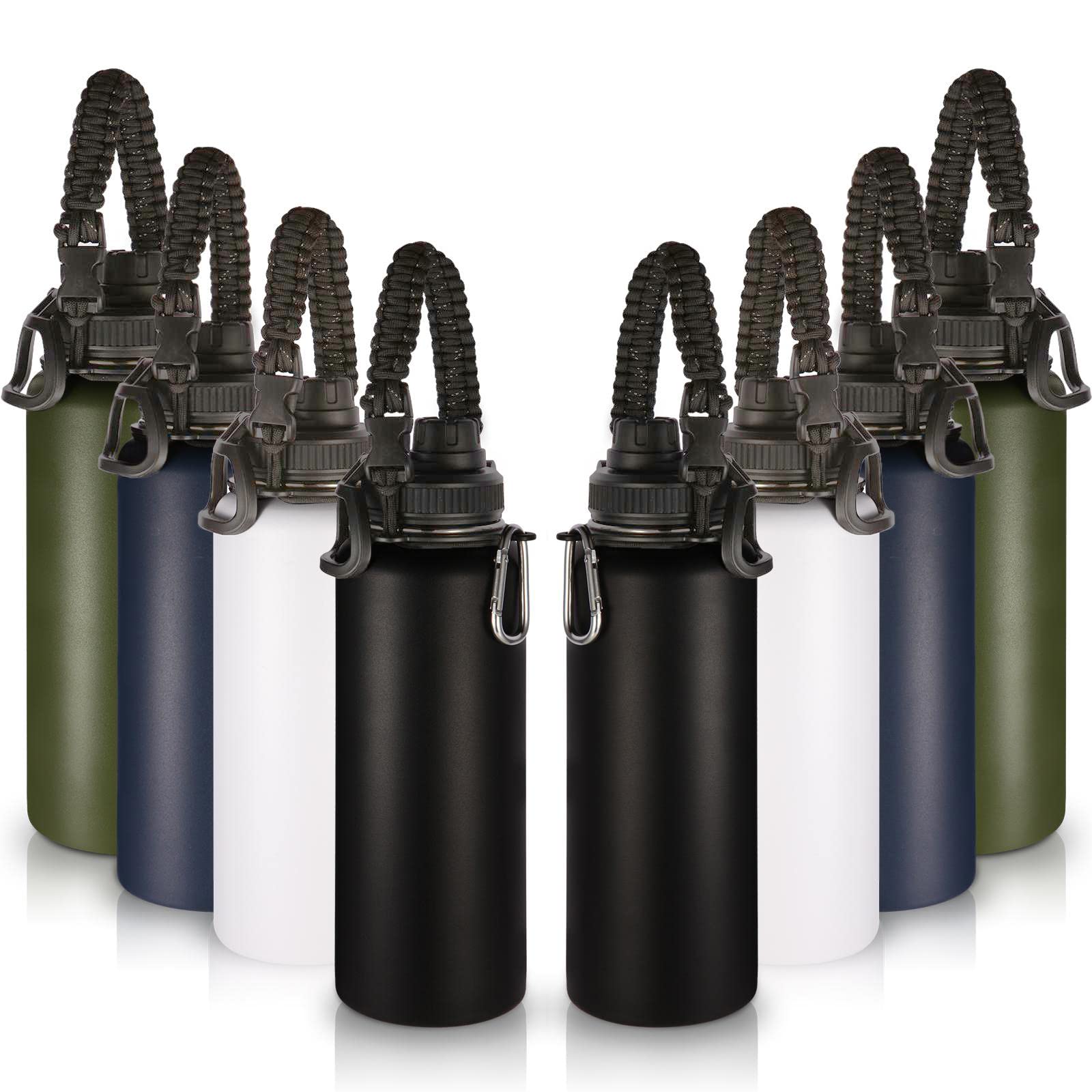 Volhoply Insulated Water Bottles Bulk 8 Pack, 40 oz Steel Sports Bottle with Paracord Handle & Spout Lid, Double Wall Vacuum Water Cups with Wide Mouth,Reusable Large Water jug(Eight Color,8 Set)