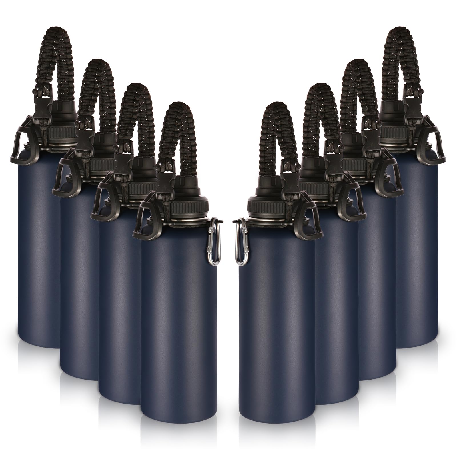 Volhoply Insulated Water Bottles Bulk 8 Pack, 40 oz Steel Sports Bottle with Paracord Handle & Spout Lid, Double Wall Vacuum Water Cups with Wide Mouth,Reusable Large Water jug(Eight Color,8 Set)