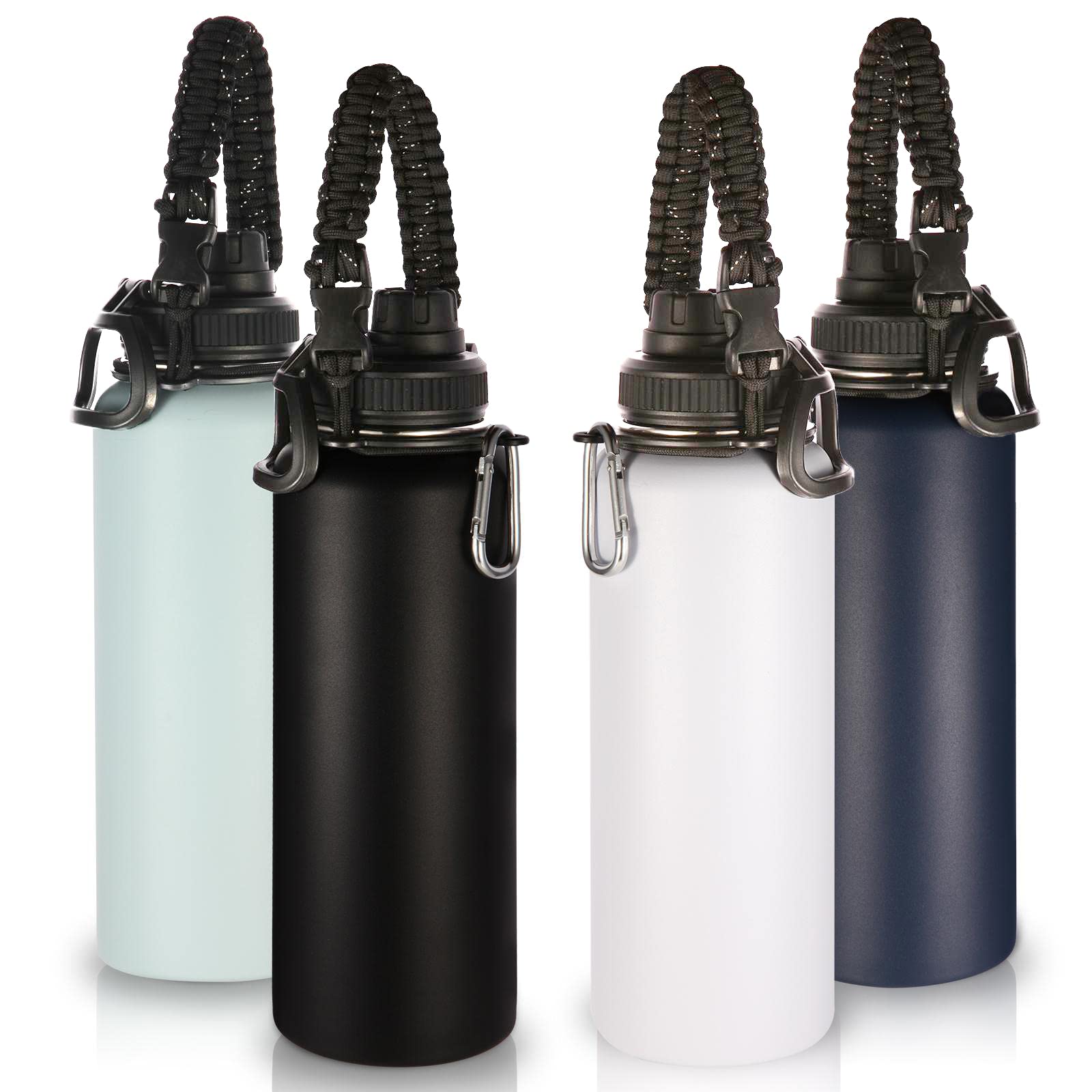 Volhoply Insulated Water Bottles Bulk 8 Pack, 40 oz Steel Sports Bottle with Paracord Handle & Spout Lid, Double Wall Vacuum Water Cups with Wide Mouth,Reusable Large Water jug(Eight Color,8 Set)