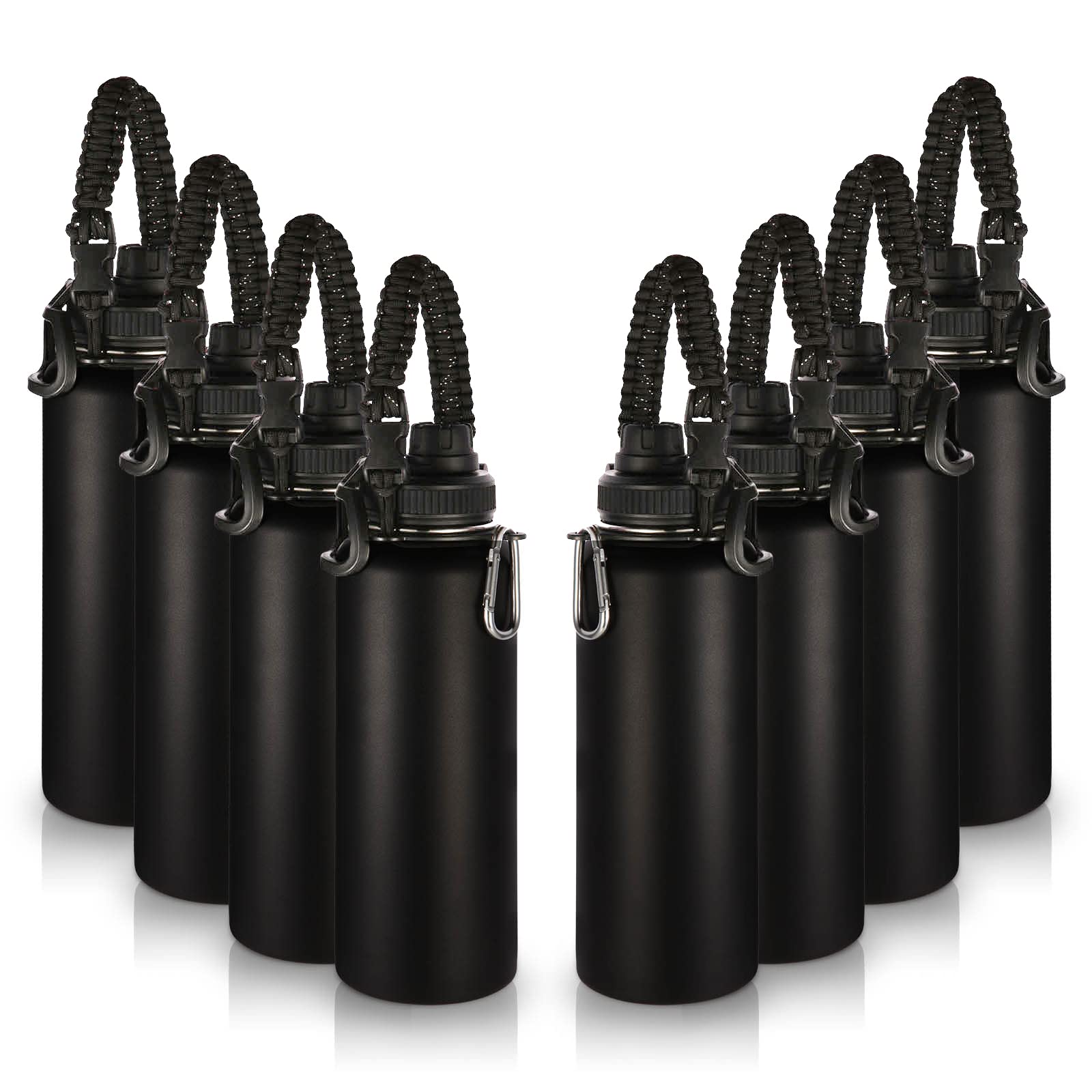 Volhoply Insulated Water Bottles Bulk 8 Pack, 40 oz Steel Sports Bottle with Paracord Handle & Spout Lid, Double Wall Vacuum Water Cups with Wide Mouth,Reusable Large Water jug(Eight Color,8 Set)