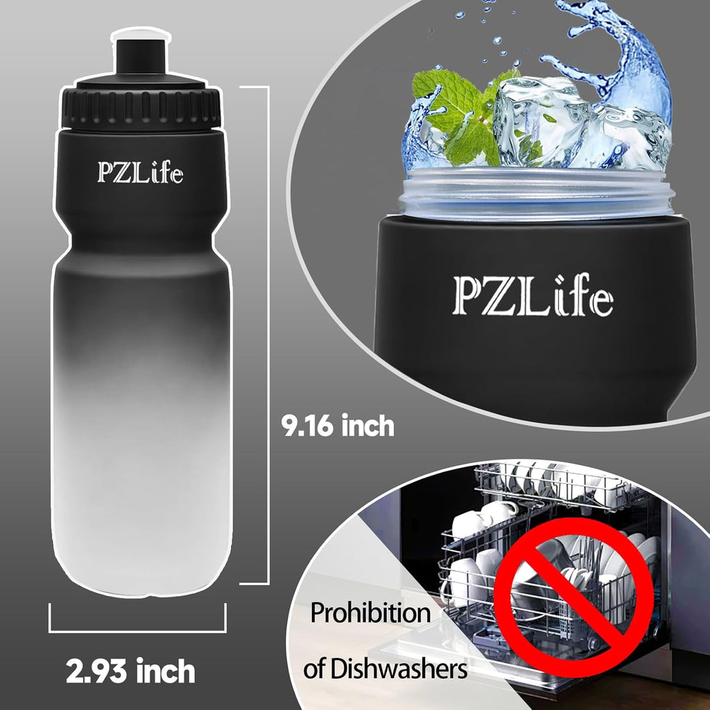 24 oz Bike Water Bottle, Easy Squeeze Cycling & Sports Bottle, BPA Free, Leak Proof with Pull Top Lid, Capacity Scale, for Bicycle, Gym, Running