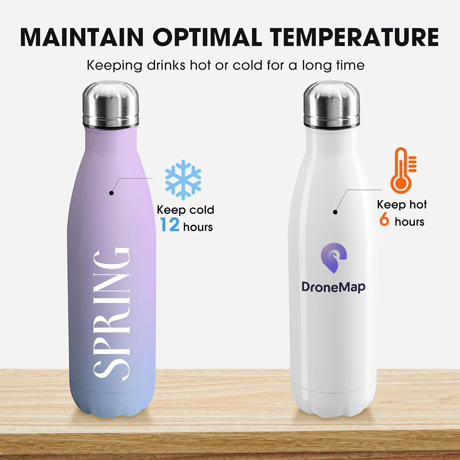 Personalized Custom Water Bottles Print in USA 17oz 10 Pcs Stainless Steel Double Wall Insulated Leakproof Cups With Colorful Text Logo for Sports Outdoors