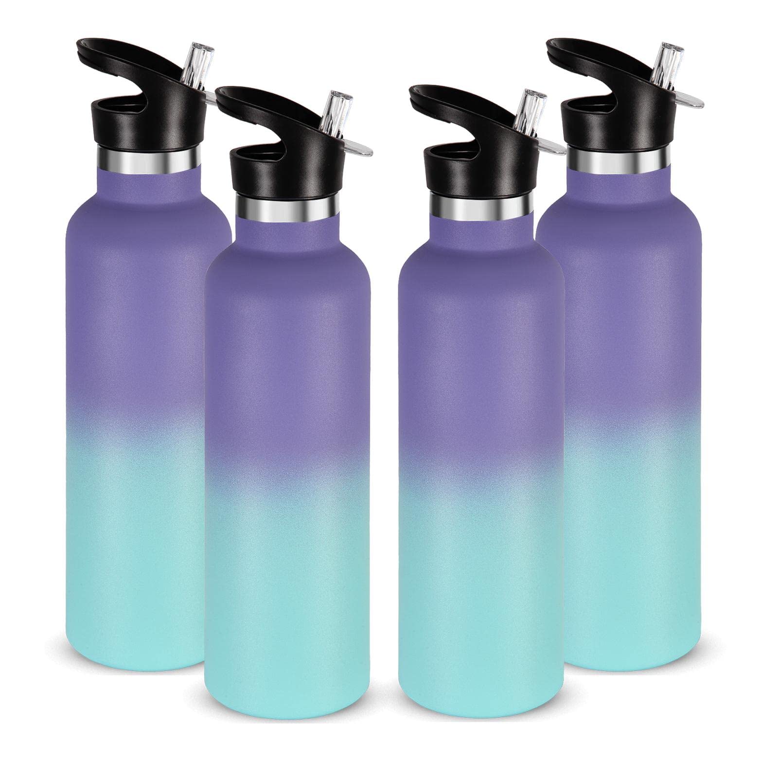 Neihepal 24oz Insulated Water Bottles Bulk 8 Pack,Stainless Steel Double Wall Sport Bottle with Straw Lid,Metal Cup Reusable Thermoses with Hand Cap for School,Cyclists,Hikers,Gift(Mix Color,8 Count)