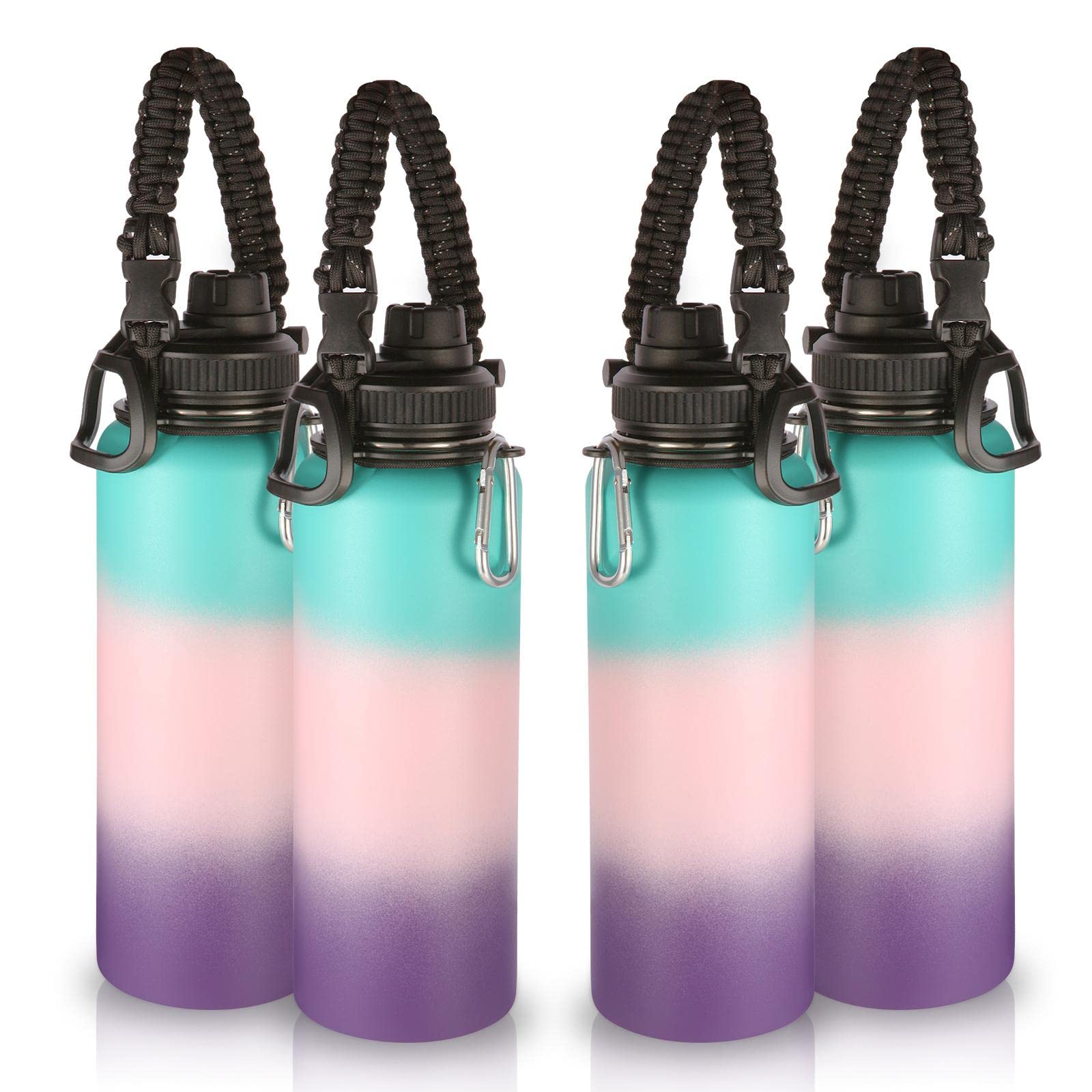 Volhoply Insulated Water Bottles Bulk 8 Pack, 40 oz Steel Sports Bottle with Paracord Handle & Spout Lid, Double Wall Vacuum Water Cups with Wide Mouth,Reusable Large Water jug(Eight Color,8 Set)