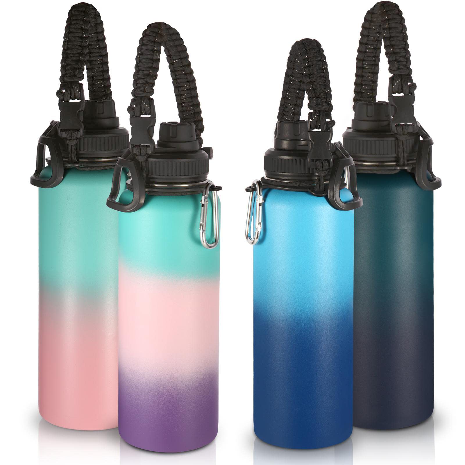 Volhoply Insulated Water Bottles Bulk 8 Pack, 40 oz Steel Sports Bottle with Paracord Handle & Spout Lid, Double Wall Vacuum Water Cups with Wide Mouth,Reusable Large Water jug(Eight Color,8 Set)
