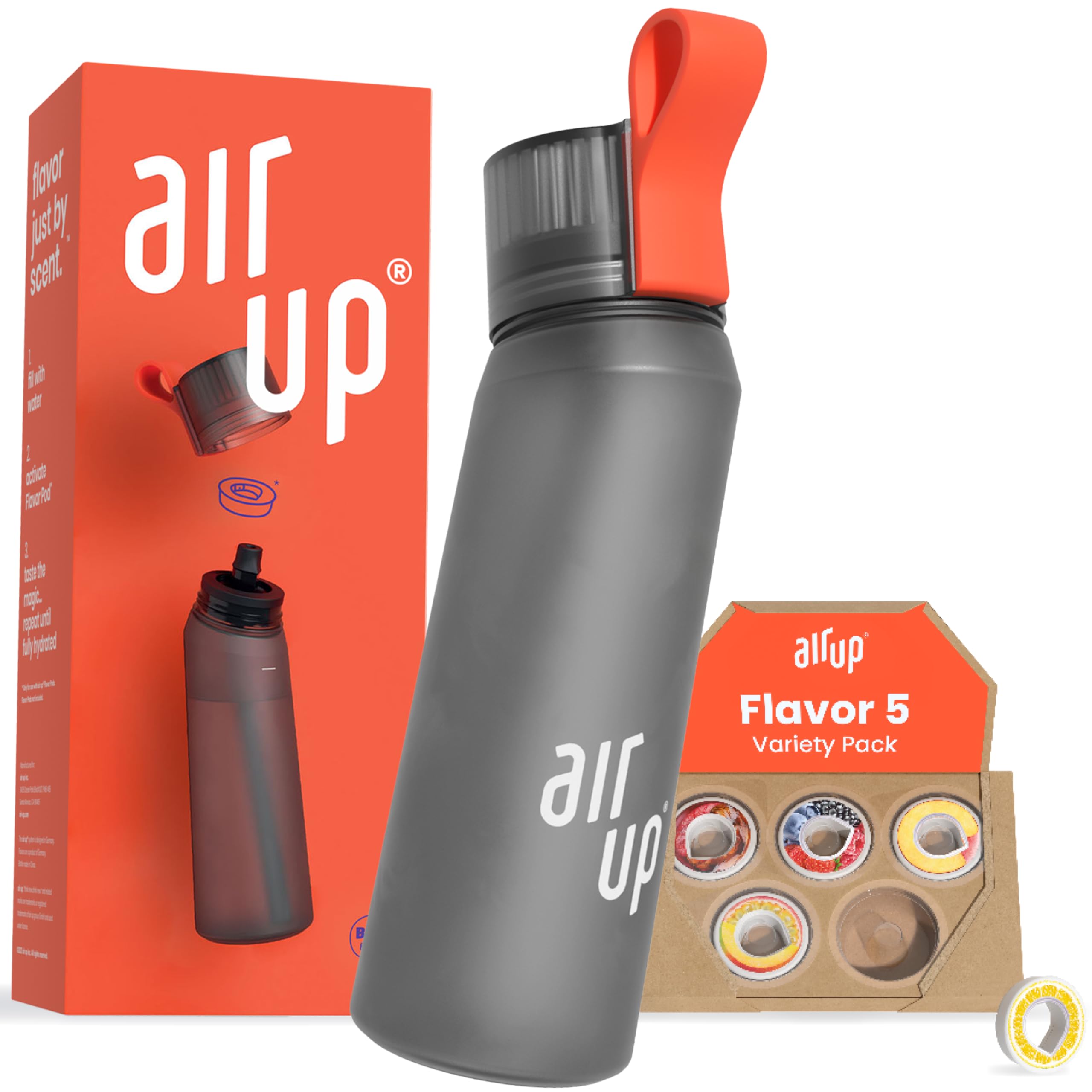 air up® water bottle (22 oz) for school, sports, gym | includes 5 scent pods & straw | flavored bottle in white – also for kids, boys, girls | no calories, sugar-free and suitable for carbonation