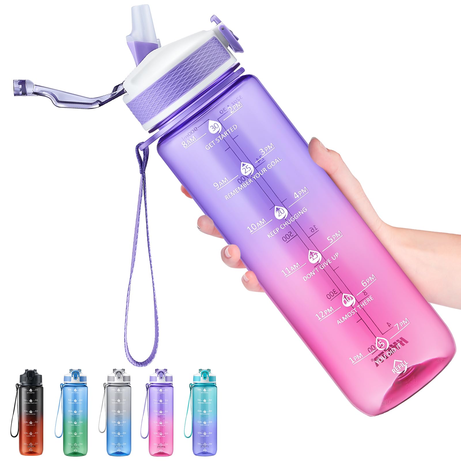 Hyeta 32oz Water Bottles with Straw - Stay Motivated and Hydrated with Convenient Times to Drink Markings, Durable, Leak-proof