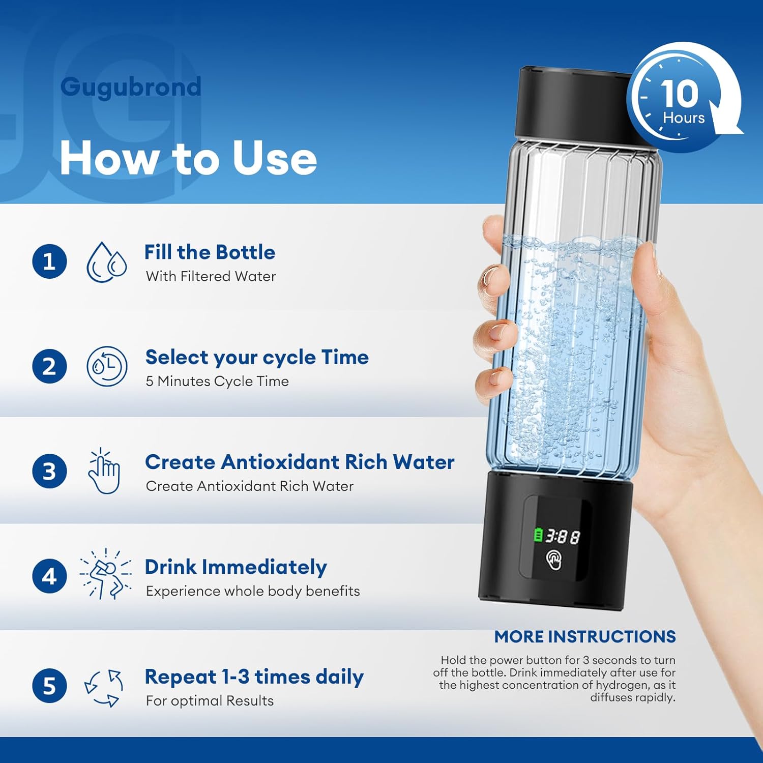 2025 Hydrogen Water Bottle Generator – 460ml Portable Hydrogen-Rich Water Maker, LED Display, 5-Min Fast 3000PPB, Rechargeable SPE/PEM Tech for Home, Office, Travel, Fitness