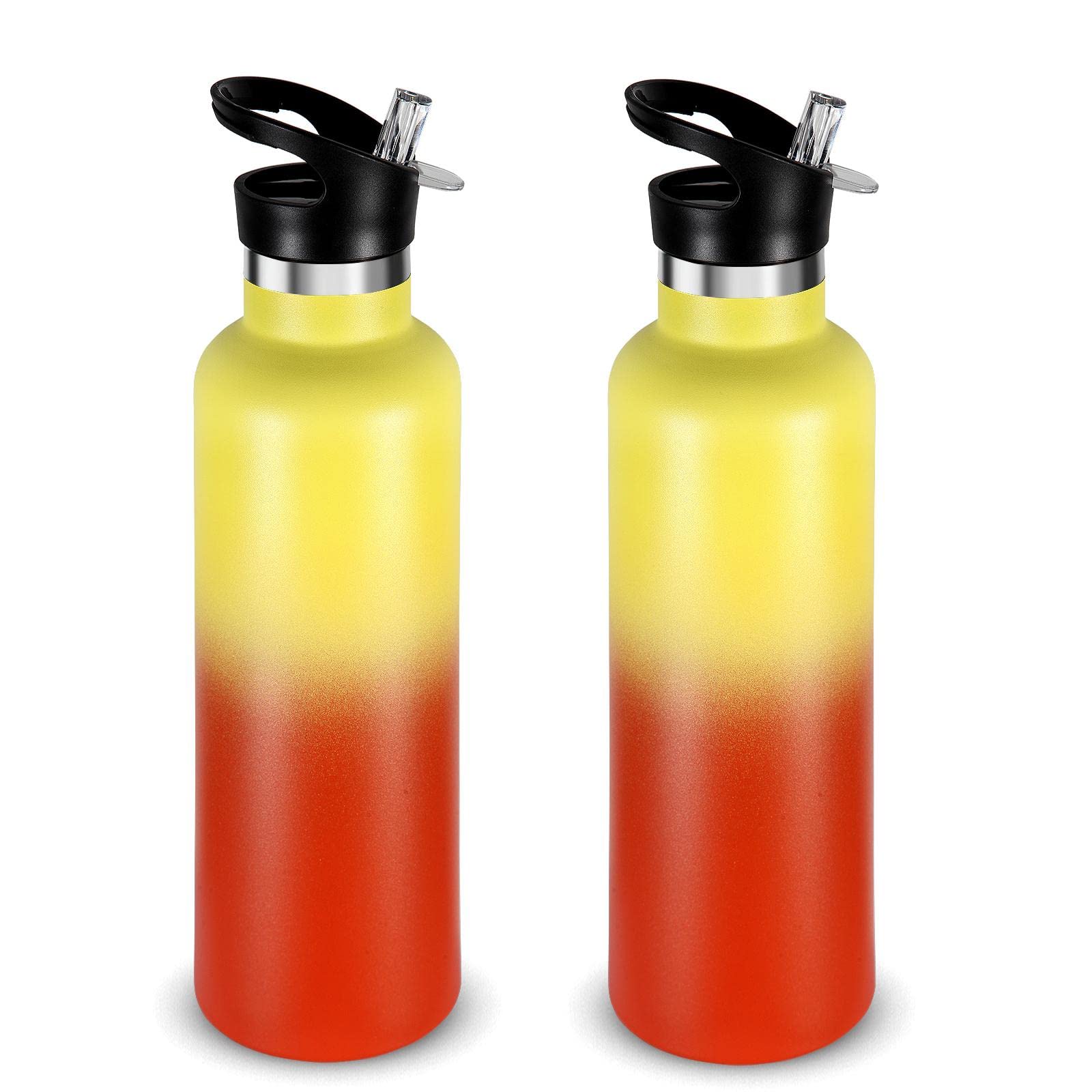 Neihepal 24oz Insulated Water Bottles Bulk 8 Pack,Stainless Steel Double Wall Sport Bottle with Straw Lid,Metal Cup Reusable Thermoses with Hand Cap for School,Cyclists,Hikers,Gift(Mix Color,8 Count)