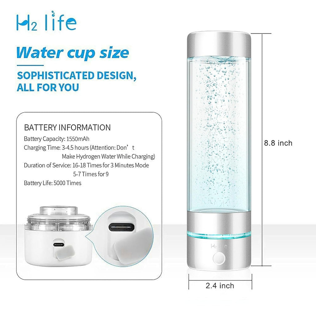 Hydrogen Sport Water Bottle, Professional Hydrogen-Rich Water Generator with SPE and PEM, 320ml 5000PPB Dual Mode Hydrogen Water Maker ionized for Travel Hiking Swimming