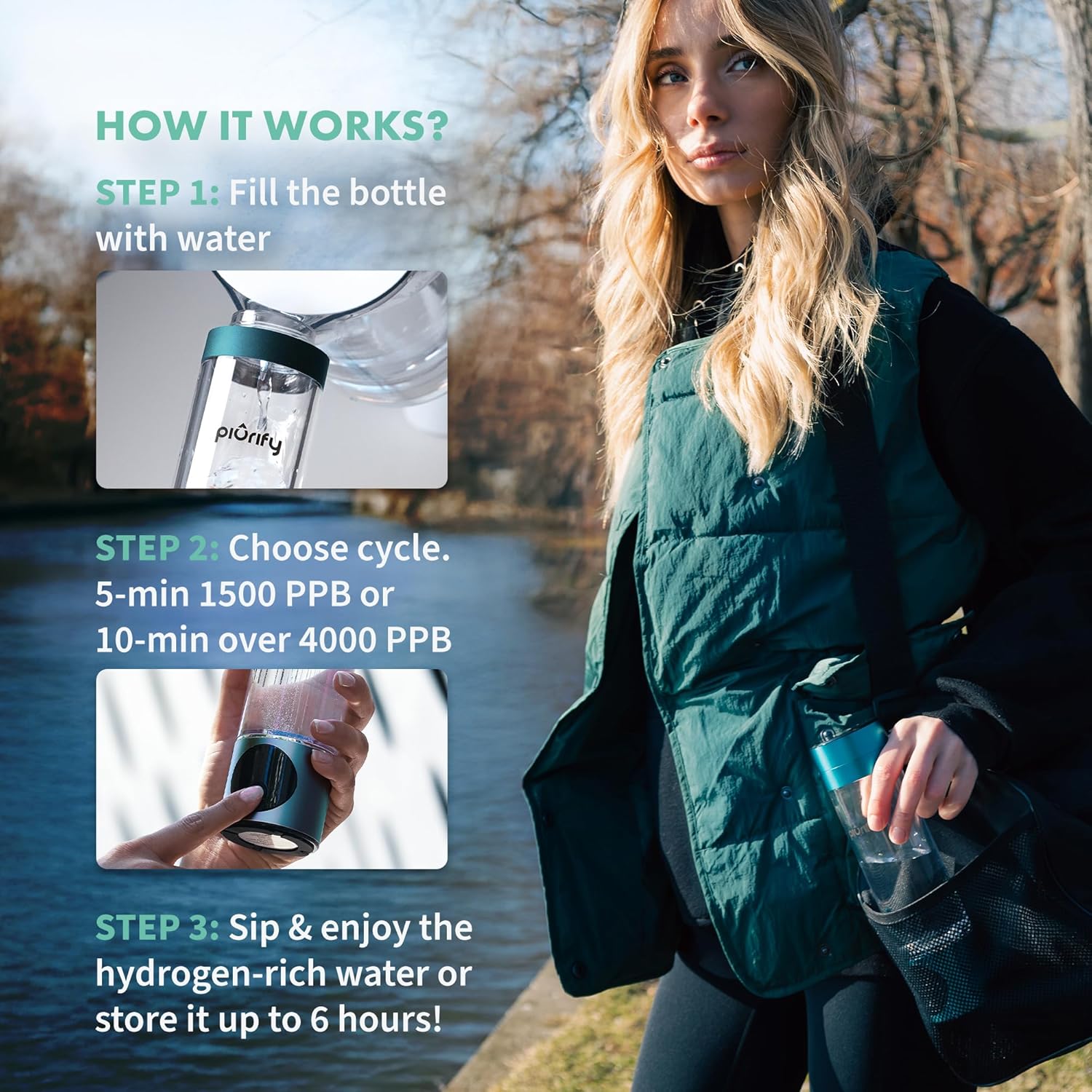 Hydrogen Water Bottle Generator - Up to 4100+ PPB Concentration - SPE/PEM Technology - Certified H2 Generator - Portable Athletic Performance & Hydration System - 6-Hour Hydrogen Retention