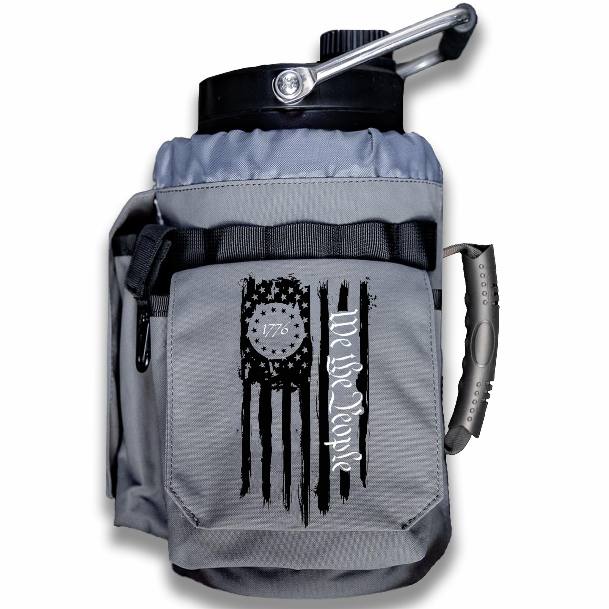 Iron Infidel Battle Bottle - One Gallon Insulated Water Bottle with Dual Carry Handles - 128 oz Tactical Stainless Steel Water Jug & Rugged Extra Large Sleeve with Storage (Black Camo 128 Ounces)