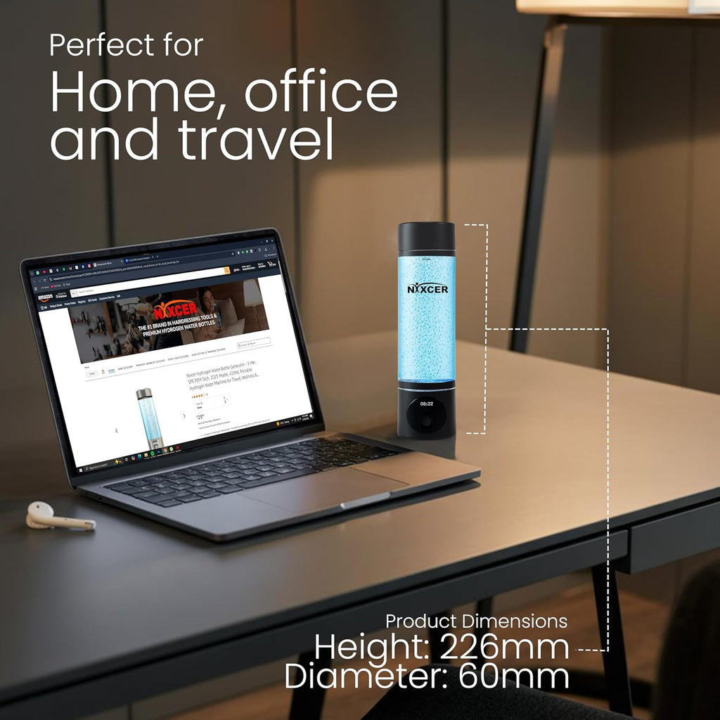 Hydrogen Pro Water Bottle – 8000PPB H2, SPE/PEM, OLED Display, Dual Mode (5/10 Min), USB-C Rechargeable – Portable Hydrogen Generator for Wellness, Recovery, Gym & Gift (Black)