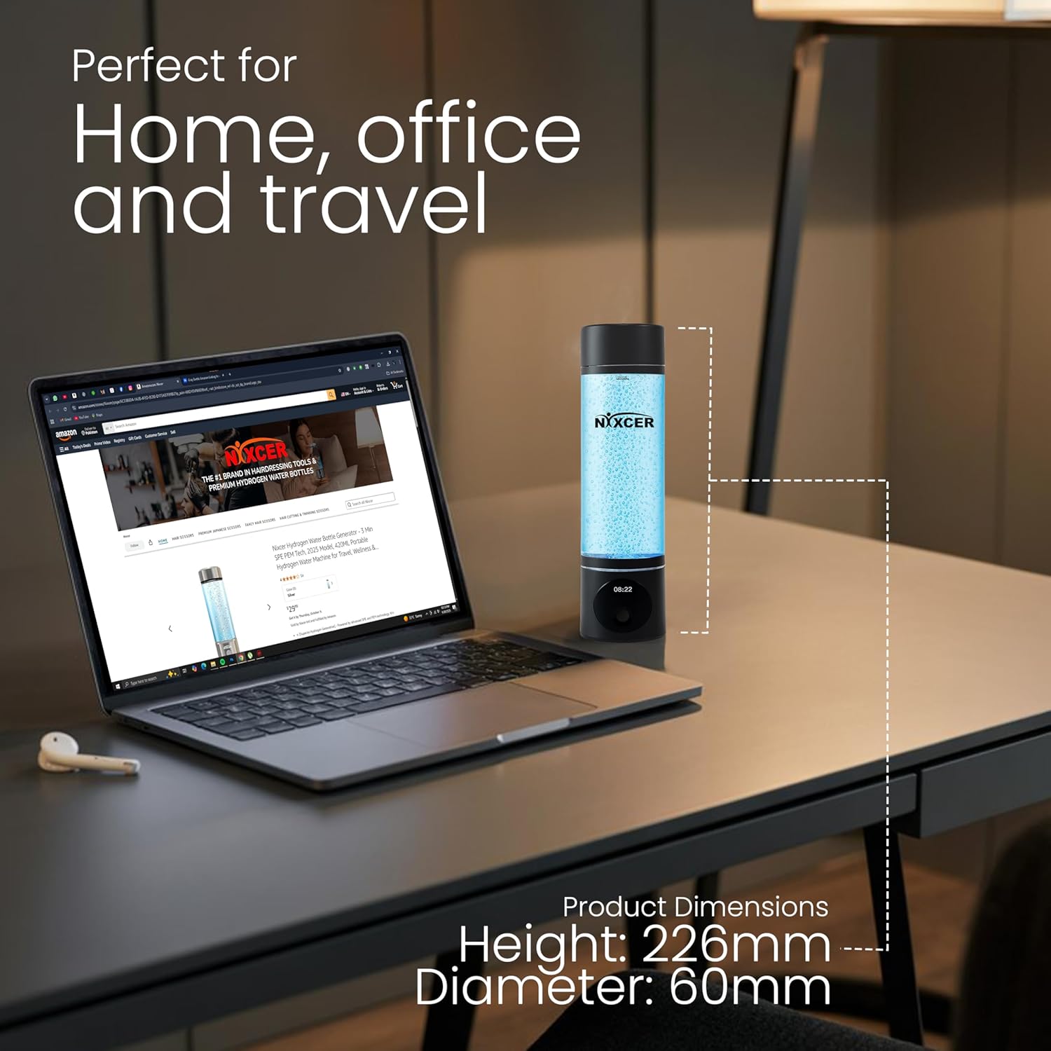 Hydrogen Pro Water Bottle – 8000PPB H2, SPE/PEM, OLED Display, Dual Mode (5/10 Min), USB-C Rechargeable – Portable Hydrogen Generator for Wellness, Recovery, Gym & Gift (Black)